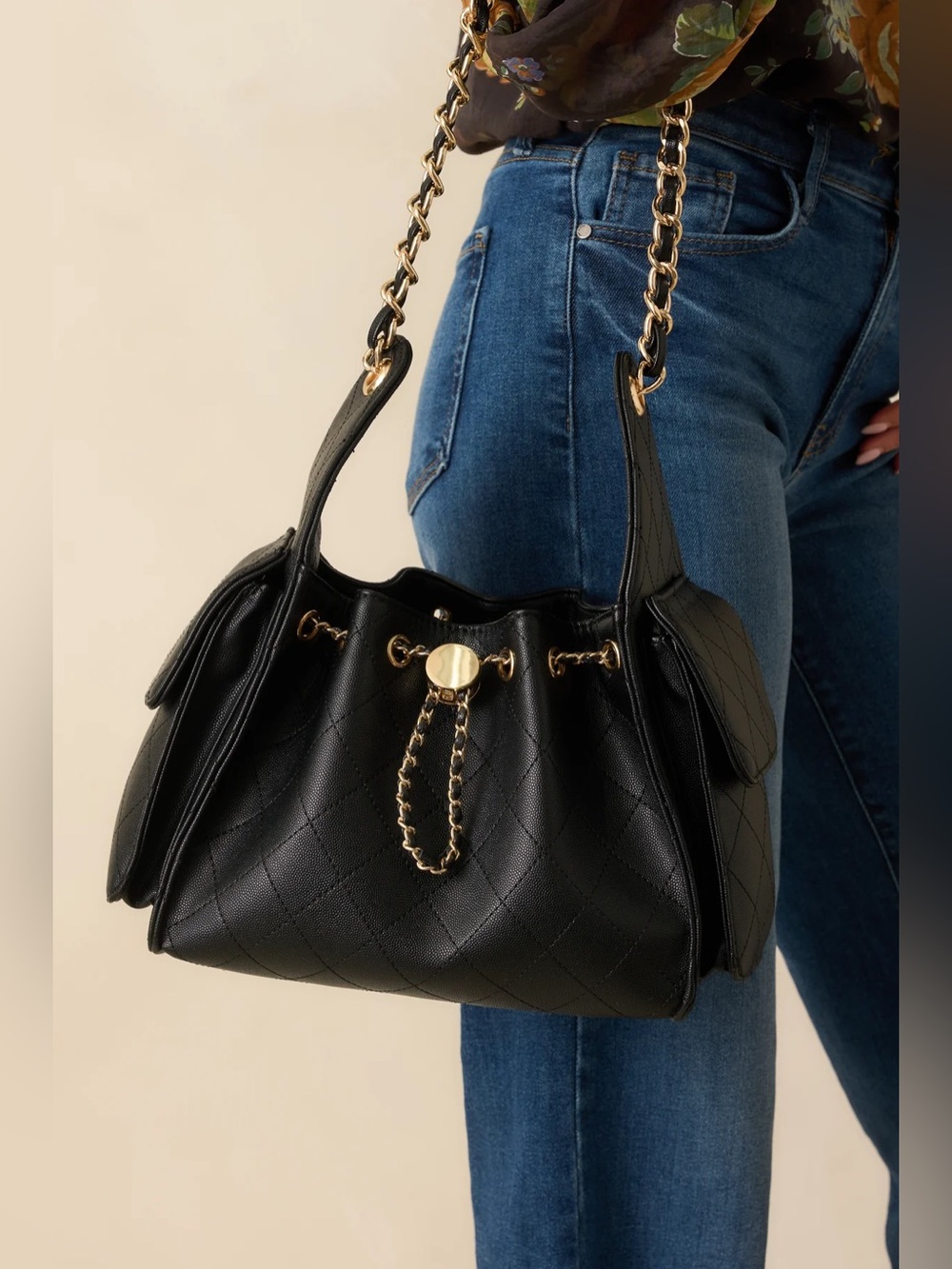 BRAND NEW Urban Expressions Black Quilted Side Pocket Chain Strap Bag